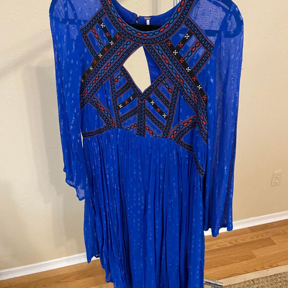 Blue Free People Dress W/ Shimmery Accents